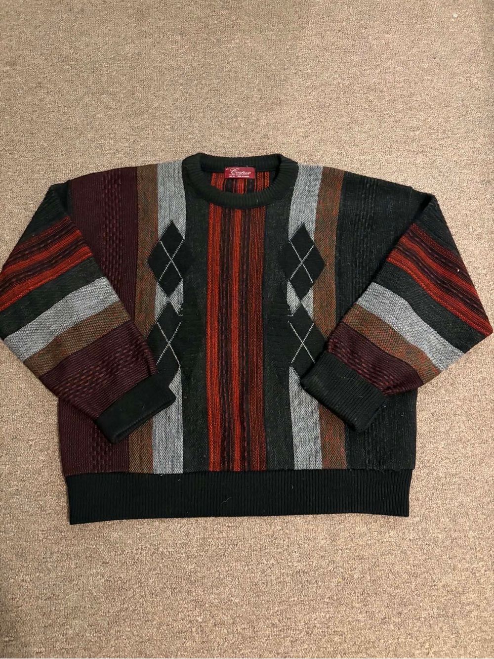 Cooper Canada Vintage 90s Coogi Style Abstract Geometric Knit Sweater Grunge - Picture 2 of 4